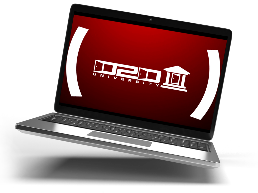 D2D University sales training tool on a laptop